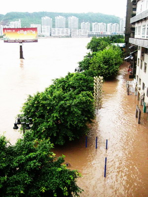 Downpour causes flood to southwest China city