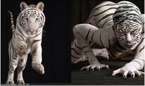 女模彩繪變野獸 攝影效果逼真震撼眼球(圖)