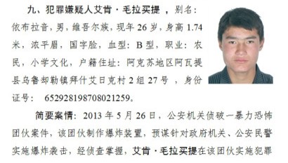 新疆公安廳通緝11名暴力恐怖案件犯罪嫌疑人（組圖）