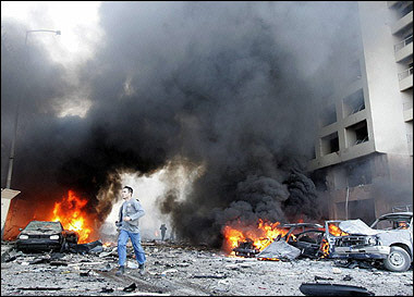 A file photo shows the site of the explosion which killed former Lebanese Premier Rafiq Hariri, in central Beirut, 14 February 2005.