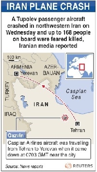 Breaking:168 feared killed in Iran plane crash