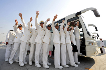 Parade soldiers start to retreat from drill camps