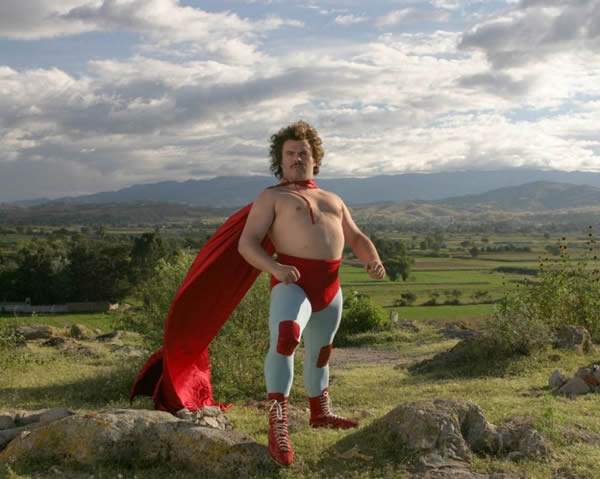 A tender heart in stretchy pants and ankle boots in 'Nacho Libre'