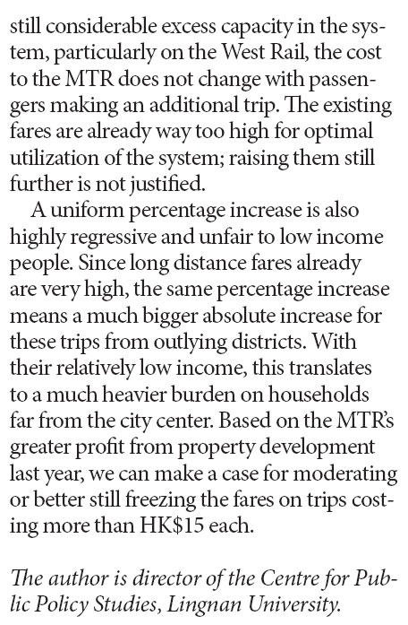 MTR should handle fare hikes moderately with sensitivity