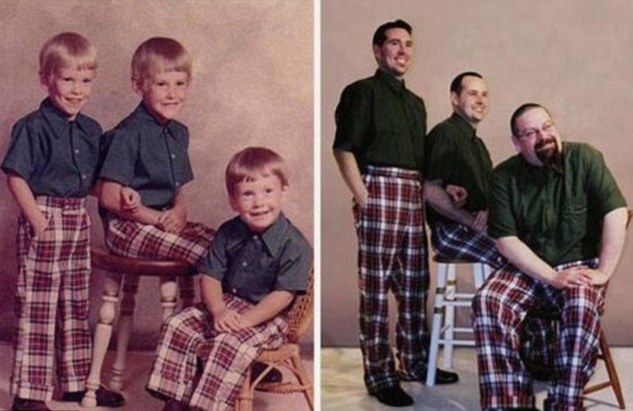 今昔對比“穿越”照：多年后愛依然濃、姿勢依然“銷魂”