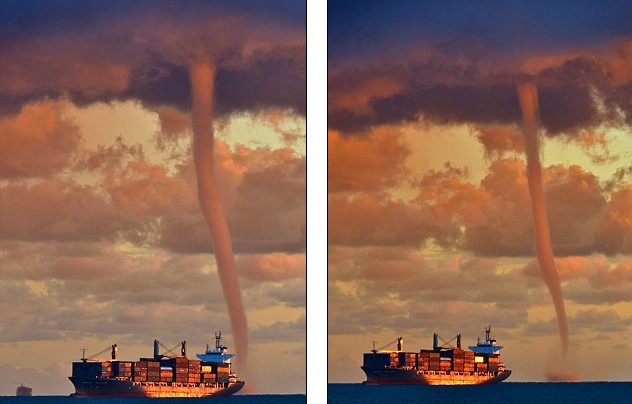 驚險：貨船遭遇致命海上龍卷風 幸運躲過一劫（圖）