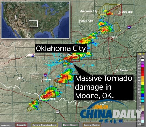美國俄克拉荷馬市郊遭龍卷風(fēng)重創(chuàng) 近百人死亡