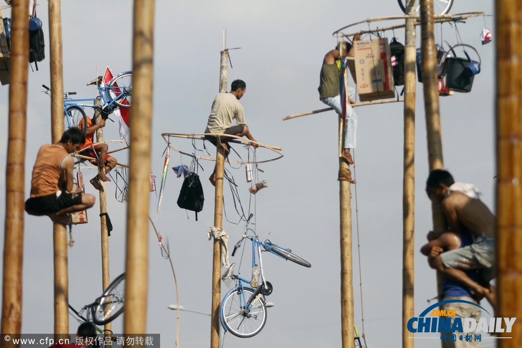 以國家名義狂歡 印尼民眾爬高奪獎慶祝獨立日（圖）