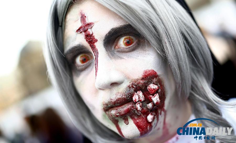 德國“僵尸”大游行 看誰的造型更恐怖？
