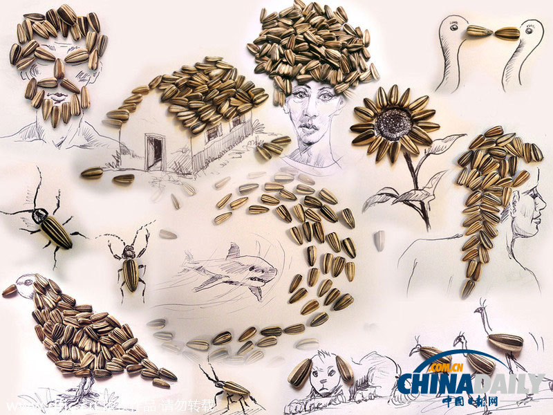 巴西藝術家趣味鉛筆畫 爆米花堅果剪刀亦能作畫