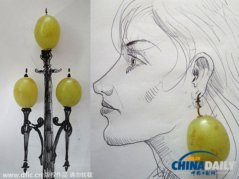 巴西藝術家趣味鉛筆畫 爆米花堅果剪刀亦能作畫