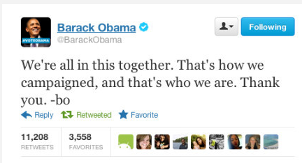 奧巴馬連任美國總統成定局 發煽情微博感謝選民