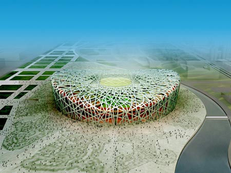 This computer-generated image released by the Beijing Organizing Committee for the Games of XXIX Olympiad shows the National Stadium, also known as the Bird's Nest, for the 2008 Beijing Olympic Games. The Chinese capital is gearing up to celebrate the one-year countdown to the opening ceremony of the 2008 Olympic Games on August 8.