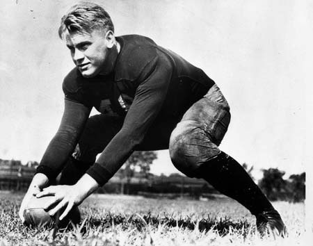 Former U.S. President Gerald Ford is pictured on the football field at the University of Michigan in this 1933 file photo. Ford, 93, has died, according to a statement from his wife Bette on December 26, 2006. 