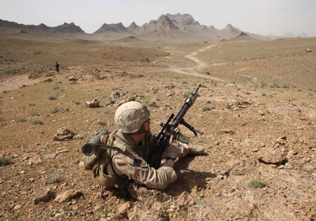 US Marines patrol Afghan mountainous district