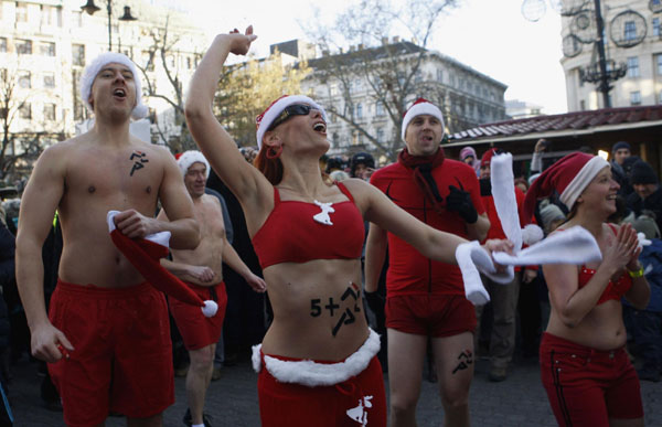 'Santa run' in downtown Budapest